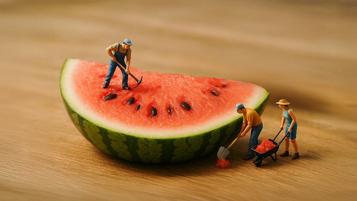 JPG 전신 편집이미지 모자 여자 남자 여름음식 들기 성인 세명 여름 피규어 큼 삽 곡괭이 나무탁자 수박조각 외발수레 성인만 제철과일 편집실사 AI포토 AI콘텐츠 잡화 계절 음식 조각 과일 모션 탁자 수박 사람 수레 미니어처 크기 CG 제철 파일형식 여름_계절