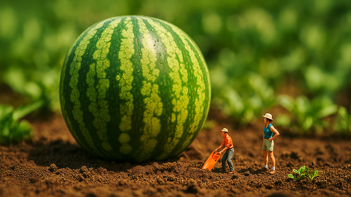 JPG 전신 편집이미지 모자 여자 남자 허리손 여름음식 들기 성인 두명 여름 흙 수레 피규어 농부 큼 땅 수박밭 성인만 제철과일 편집실사 AI포토 AI콘텐츠 직업 잡화 계절 음식 포즈 밭 과일 모션 사람 카트 미니어처 크기 CG 제철 파일형식 여름_계절