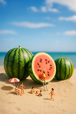 JPG 전신 구름 편집이미지 여자 남자 어린이 사다리 하늘 단면 여름음식 수박 소년 여러명 성인 해변 여름 비키니 모래사장 피규어 파라솔 큼 비치볼 선베드 오르기 제철과일 편집실사 AI포토 AI콘텐츠 자연요소 계절 수영복 음식 바다 다수 의자 과일 공 모션 바캉스용품 사람 미니어처 도구 크기 CG 제철 파일형식 여름_계절