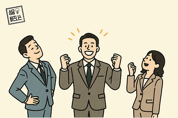 PSD 여자 남자 허리손 일러스트 성공 협력 미소 웃음 정장 성인 세명 손들기 눈감음 파이팅 기쁨 비즈니스맨 비즈니스우먼 성인만 국내일러스트 옷 감정 포즈 컨셉 비즈니스 모션 표정 사람 직장인 파일형식