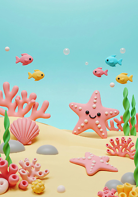 JPG 편집이미지 모래 하늘색 불가사리 3D캐릭터 사람없음 3D 바닷속 조약돌 해초 산호 공기방울 물고기떼 편집3D AI컴퓨터그래픽 AI콘텐츠 캐릭터 극피동물 어류 파란색 수중 돌_바위 해조류 자포동물 디지털합성 파일형식