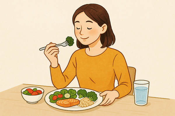 JPG 그릇 접시 여자 포크 토마토 의자 일러스트 탁자 오이 실내 한명 미소 들기 앉기 상반신 성인 노란색 눈감음 샐러드 브로콜리 먹기 물컵 연어 건강식 안티에이징 성인여자한명만 국내일러스트 슬로우에이징 AI일러스트 AI콘텐츠 1 식기 음식 컬러 가구 채소 모션 표정 어류 사람 내부 컵 여자한명만 성인여자만 파일형식