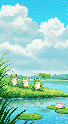 JPG 구름 물결 일러스트 우산 하늘 연꽃 웃음 들기 잔디 사람없음 반사 맑음 여름풍경 연못 풀 연잎 장마 개구리캐릭터 소나기 국내일러스트 AI일러스트 AI콘텐츠 자연요소 식물 꽃 동물캐릭터 잎 모션 날씨 표정 개구리 풍경 비_날씨 파일형식 여름_계절