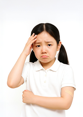 JPG 편집이미지 여자 어린이 양갈래머리 한명 소녀 상반신 손들기 흰색 찡그림 두통 의료성형뷰티 소녀한명만 편집실사 머리짚기 AI인물포토 AI콘텐츠 1 헤어스타일 컬러 모션 표정 사람 질병 CG 여자한명만 소녀만 파일형식 AI포토