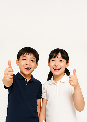 JPG 편집이미지 여자 남자 어린이 웃음 소녀 소년 상반신 두명 우정 따봉 의료성형뷰티 어린이만 편집실사 AI인물포토 AI콘텐츠 표정 사람 친구 최고 CG 파일형식 AI포토