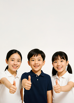 JPG 편집이미지 여자 남자 어린이 웃음 소녀 소년 상반신 세명 우정 따봉 의료성형뷰티 어린이만 편집실사 AI인물포토 AI콘텐츠 표정 사람 친구 최고 CG 파일형식 AI포토