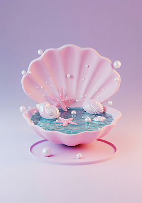 JPG 편집이미지 바다 불가사리 사람없음 3D 보라색 조개껍데기 소라 놀이터 진주 편집3D AI컴퓨터그래픽 AI콘텐츠 컬러 놀이 조개 어패류 극피동물 보석 디지털합성 파일형식