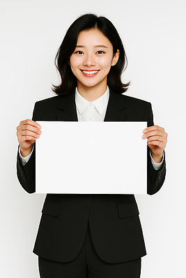 JPG 편집이미지 여자 종이 한명 미소 들기 정장 상반신 성인 팻말 비즈니스우먼 의료성형뷰티 성인여자한명만 카피스페이스 편집실사 AI인물포토 AI콘텐츠 1 옷 비즈니스 모션 프레임 표정 사람 공백 직장인 CG 여자한명만 성인여자만 파일형식 AI포토