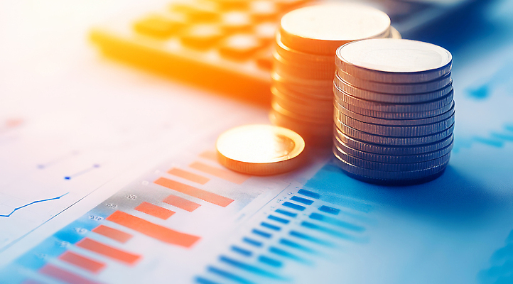 JPG 편집이미지 비즈니스 그래프 사람없음 햇빛 동전 계산기 보고서 문서 편집실사 AI포토 AI콘텐츠 돈 문구용품 태양 장비 CG 파일형식