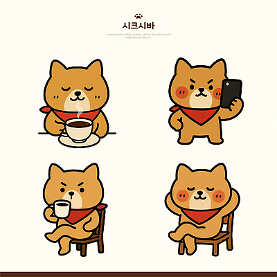 허리손 의자 일러스트 들기 앉기 사람없음 스마트폰 갈색 손들기 귀여움 눈감음 스카프 다리꼬기 잡기 커피잔 셀프카메라 컵받침 시바견 일러캐릭터 AI파일 캐릭터 커피 컬러 포즈 가구 컨셉 모션 잔 핸드폰 스마트기기 사진촬영 목도리 개 받침대 파일형식 벡터