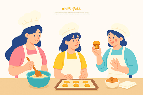 그릇 여자 일러스트 탁자 쟁반 요리사모자 미소 들기 상반신 성인 세명 쿠키 숟가락 강사 앞치마 반죽 제빵 머핀 문화센터 쿠킹클래스 성인여자만 국내일러스트 AI파일 직업 모자_잡화 식기 빵 가구 모션 디저트 수저 표정 사람 제과제빵 요리사 센터 클래스 여자만 성인만 파일형식 벡터