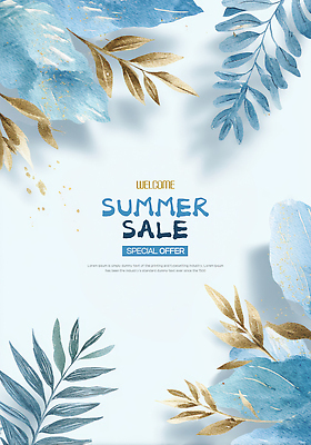 PSD 하늘색 잎 일러스트 수채화 그림자 사람없음 여름 세일 국내일러스트 식물 계절 파란색 파일형식