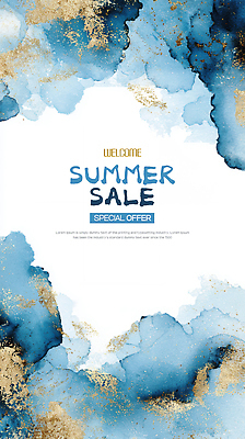 PSD 파도 하늘색 일러스트 수채화 사람없음 여름 세일 국내일러스트 계절 바다 파란색 파일형식