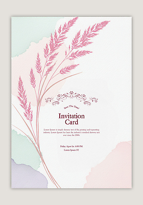 PSD 템플릿 분홍색 카드템플릿 수채화 사람없음 초대장 번짐 핑크뮬리 이미지템플릿 식물 컬러 카드_감사 파일형식 효과