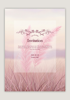 PSD 템플릿 분홍색 카드템플릿 하늘 초원 사람없음 초대장 핑크뮬리 이미지템플릿 식물 컬러 카드_감사 파일형식
