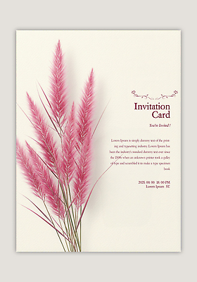PSD 템플릿 분홍색 잎 카드템플릿 사람없음 초대장 핑크뮬리 이미지템플릿 식물 컬러 카드_감사 파일형식