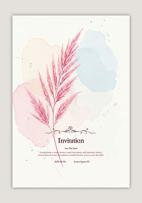 PSD 템플릿 분홍색 카드템플릿 수채화 사람없음 초대장 번짐 겹침 핑크뮬리 이미지템플릿 식물 컬러 카드_감사 파일형식 효과