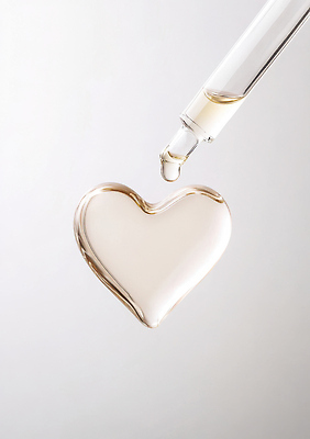 JPG 편집이미지 사람없음 하트 액체 스포이트 질감 베이지색 편집실사 AI컴퓨터그래픽 AI콘텐츠 모양 컬러 CG 피펫 파일형식