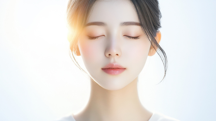 JPG 편집이미지 여자 얼굴 한명 성인 빛 눈감음 의료성형뷰티 성인여자한명만 편집실사 AI인물포토 AI콘텐츠 1 모션 사람 신체부위 CG 여자한명만 성인여자만 파일형식 AI포토