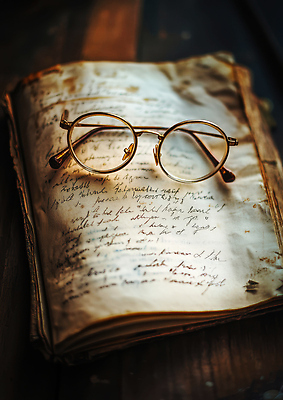 JPG 편집이미지 안경 그림자 사람없음 햇빛 펼침 앤티크 빈티지 분위기 클래식 소설_책 편집실사 AI포토 AI콘텐츠 잡화 컨셉 모션 태양 CG 문학 파일형식