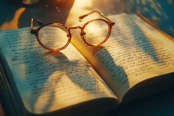JPG 편집이미지 안경 그림자 사람없음 햇빛 펼침 앤티크 빈티지 분위기 클래식 보케 소설_책 편집실사 AI포토 AI콘텐츠 잡화 컨셉 모션 태양 CG 문학 파일형식