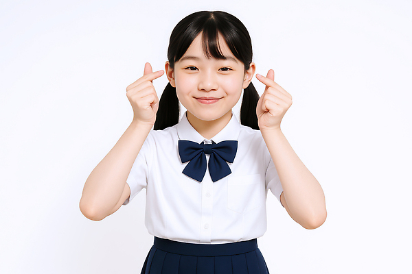 JPG 편집이미지 여자 교복 중학생 청소년 한명 미소 상반신 흰색 손하트 의료성형뷰티 십대여자한명만 편집실사 AI인물포토 AI콘텐츠 1 학생 옷 컬러 표정 사람 손짓 CG 여자한명만 십대여자만 파일형식 AI포토