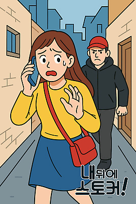 전신 여자 남자 일러스트 들기 성인 두명 스마트폰 달리기 골목길 무서움 범죄인 탈출 불안 크로스백 공포 통화 나쁜 스토커 스토킹 신고 캡모자 소름 성인만 겁주기 국내일러스트 AI파일 모자_잡화 감정 길 컨셉 가방 모션 사람 핸드폰 스마트기기 범죄 파일형식 벡터