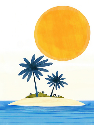 JPG 바다 섬 일러스트 사람없음 야자수 태양 여름풍경 국내일러스트 AI일러스트 AI콘텐츠 자연요소 나무 풍경 파일형식 여름_계절