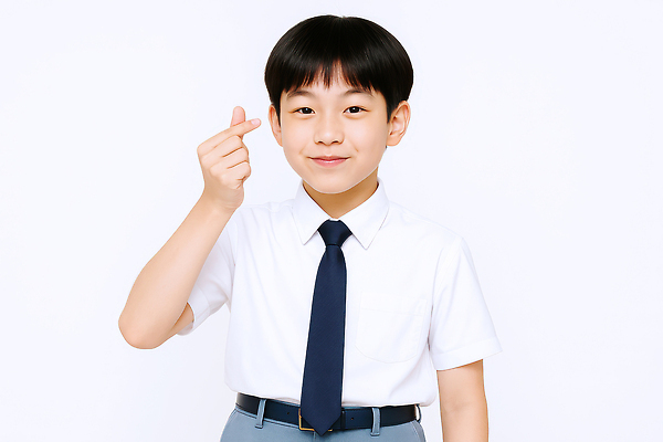 JPG 편집이미지 남자 중학생 청소년 한명 미소 상반신 흰색 손하트 하복 의료성형뷰티 십대남자한명만 편집실사 AI인물포토 AI콘텐츠 1 학생 교복 컬러 표정 사람 손짓 CG 여름옷 남자한명만 십대남자만 파일형식 AI포토