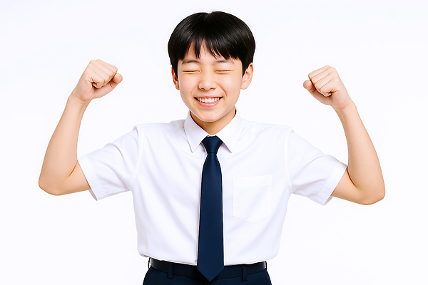 JPG 편집이미지 남자 포즈 중학생 청소년 한명 미소 상반신 손들기 눈감음 주먹 흰색 하복 의료성형뷰티 십대남자한명만 편집실사 AI인물포토 AI콘텐츠 1 학생 교복 컬러 모션 표정 사람 CG 여름옷 남자한명만 십대남자만 파일형식 AI포토