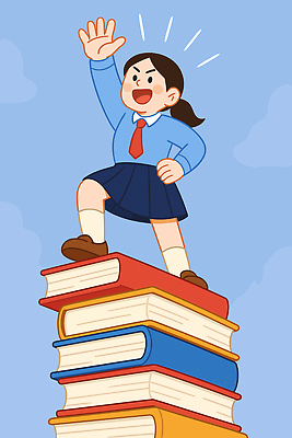 전신 여자 교복 허리손 하늘색 일러스트 청소년 고등학생 한명 웃음 손들기 외침 수능정복 책더미 십대여자한명만 국내일러스트 AI파일 1 학생 옷 포즈 모션 표정 사람 책 파란색 소리 수능 무더기 여자한명만 십대여자만 파일형식 벡터