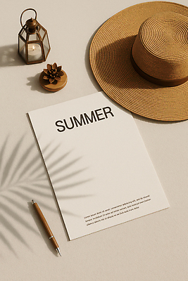 PSD 편집이미지 꽃 종이 그림자 사람없음 장식 여름 샤프 비치모자 야자수잎 베이지색 소이캔들 이미지편집 식물 모자_잡화 계절 컬러 잎 초 펜 파일형식