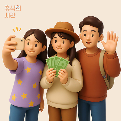 PSD 편집이미지 여자 남자 여행 지폐 휴식 미소 들기 성인 세명 스마트폰 3D 손들기 백팩 살구색 챙모자 성인만 편집3D 모자_잡화 컬러 컨셉 돈 가방 모션 표정 사람 핸드폰 스마트기기 디지털합성 파일형식