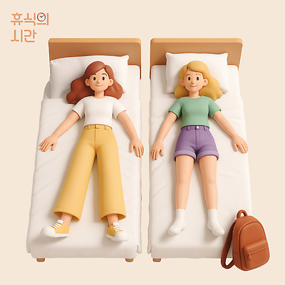 전신 PSD 편집이미지 여자 베개 휴식 미소 성인 두명 눕기 3D 침대 백팩 살구색 성인여자만 편집3D 컬러 가구 컨셉 가방 침구 모션 표정 사람 디지털합성 여자만 성인만 파일형식