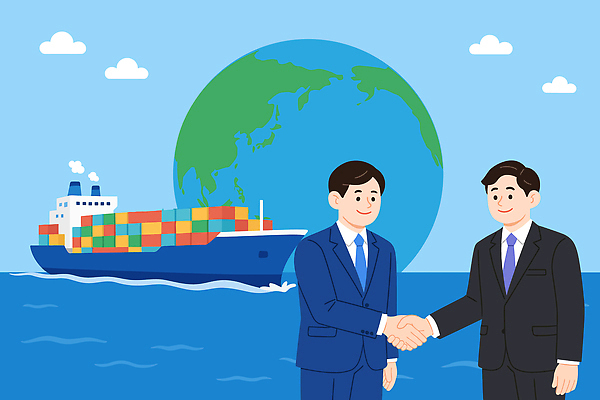구름 남자 지구 바다 일러스트 하늘 악수 미소 정장 성인 두명 파란색 컨테이너 화물선 무역 관리자 성인남자만 국내일러스트 AI파일 자연요소 옷 산업 컬러 배_교통 표정 사람 손짓 남자만 성인만 파일형식 벡터