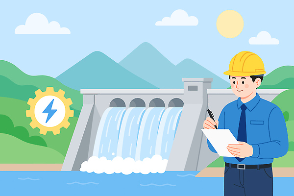 구름 남자 일러스트 하늘 산 한명 안전 성인 파란색 강 태양 펜 기록 잡기 안전모 댐 톱니바퀴 문서 점검 관리자 번개모양 수력발전 수력발전댐 성인남자한명만 국내일러스트 에너지의날 AI파일 자연요소 모양 1 공공시설 기념일 컬러 모션 사람 필기구 발전 헬멧 안전장비 번개 수력에너지 남자한명만 성인남자만 파일형식 벡터