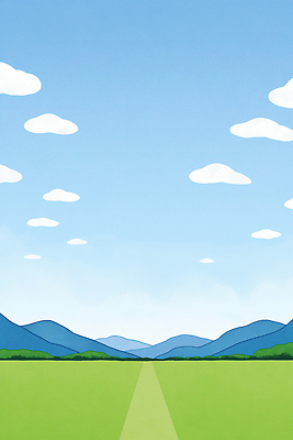JPG 구름 길 하늘색 일러스트 자연 하늘 산 초원 사람없음 여름풍경 풀 국내일러스트 AI일러스트 AI콘텐츠 자연요소 식물 풍경 파란색 생태계 파일형식 여름_계절