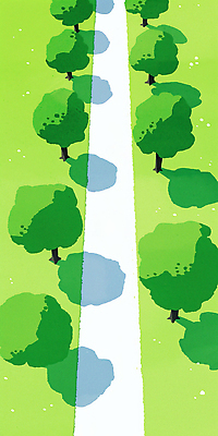 JPG 나무 길 일러스트 자연 그림자 잔디 사람없음 초록색 여름풍경 가로수 국내일러스트 AI일러스트 AI콘텐츠 식물 컬러 풍경 생태계 파일형식 여름_계절