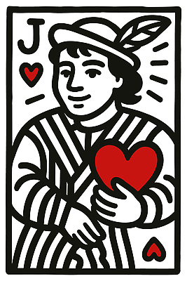 모자 남자 라인일러스트 일러스트 한명 미소 들기 상반신 성인 검은색 하트 트럼프 깃털 잭 J 성인남자한명만 국내일러스트 AI파일 모양 1 알파벳 잡화 컬러 모션 표정 사람 놀이용품 남자한명만 성인남자만 파일형식 벡터