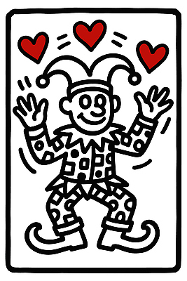 전신 라인일러스트 일러스트 한명 미소 검은색 만세 광대 하트 트럼프 저글링 조커 국내일러스트 AI파일 모양 1 컬러 모션 표정 사람 놀이용품 파일형식 벡터