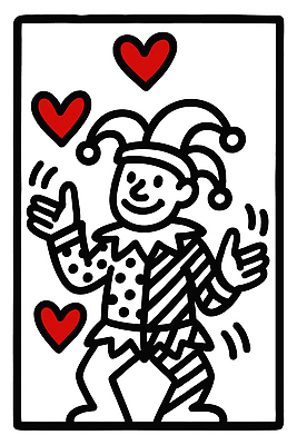 전신 라인일러스트 일러스트 한명 미소 손들기 검은색 광대 하트 트럼프 저글링 조커 국내일러스트 AI파일 모양 1 컬러 모션 표정 사람 놀이용품 파일형식 벡터