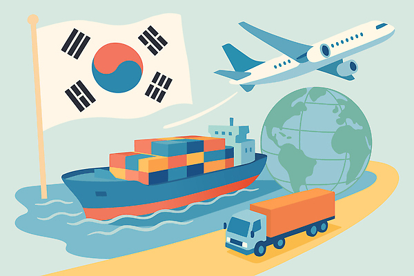 지구 물결 바다 하늘색 일러스트 비행기 사람없음 글로벌 깃발 태극기 컨테이너 화물선 무역 화물트럭 국내일러스트 AI파일 산업 배_교통 항공교통 대중교통 파란색 트럭 국기 파일형식 벡터