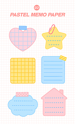 스티커 일러스트 사람없음 컬러풀 하트 메모지 포스트잇 클립 격자 모눈종이 파스텔톤 집모양 국내일러스트 AI파일 모양 종이 컬러 무늬 사무용품 파일형식 벡터