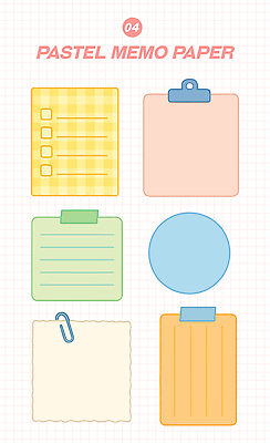 스티커 일러스트 사람없음 컬러풀 메모지 포스트잇 클립 서류집게 체크리스트 파스텔톤 국내일러스트 AI파일 컬러 집게 사무용품 파일형식 벡터