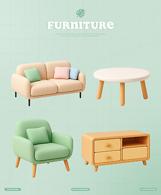 PSD 편집이미지 쿠션 탁자 사람없음 소파 3D 서랍장 민트색 편집3D 컬러 가구 의자 디지털합성 파일형식