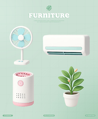 PSD 편집이미지 화분 잎 사람없음 3D 선풍기 에어컨 벽걸이 공기청정기 민트색 편집3D 식물 컬러 가전제품 디지털합성 파일형식