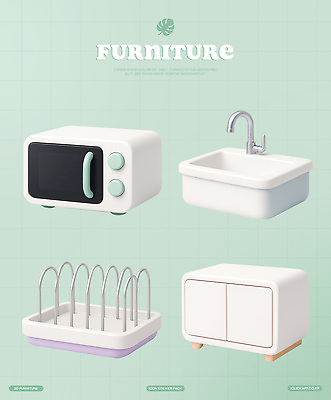 PSD 편집이미지 사람없음 3D 전자레인지 찬장 싱크대 수도꼭지 서랍장 민트색 식기건조대 편집3D 컬러 가구 가전제품 레인지 디지털합성 개수대 건조대 파일형식