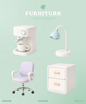 PSD 편집이미지 사람없음 3D 머그컵 스탠드 커피메이커 서랍장 민트색 바퀴의자 에스프레소머신 편집3D 컬러 가구 의자 조명 컵 디지털합성 커피용품 파일형식