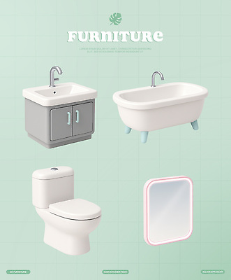 PSD 편집이미지 욕조 사람없음 3D 찬장 싱크대 수도꼭지 변기 민트색 욕실거울 편집3D 컬러 가구 거울 디지털합성 개수대 파일형식
