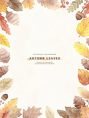 PSD 백그라운드 낙엽 일러스트 나뭇잎 수채화 프레임 사람없음 갈색 가을 도토리 카피스페이스 국내일러스트 계절 컬러 잎 공백 견과류 파일형식